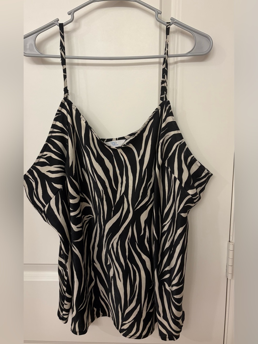 Time and Tru Black and White Zebra-Print Cold-Shoulder Cami
